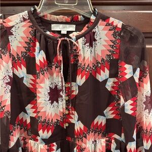 Loft Dress Stars Brown Cream Rust Size Medium